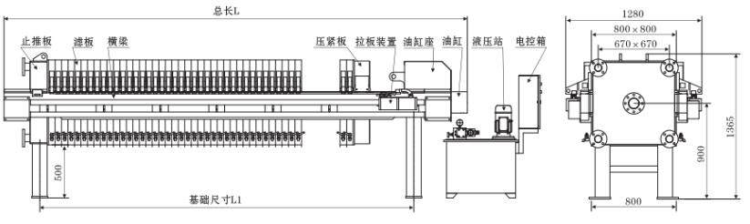 廂式壓濾機(jī)800機(jī)械裝配圖